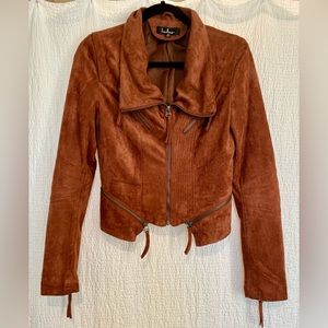 Lulus Vegan Suede Moto Jacket - Rust Brown - XS